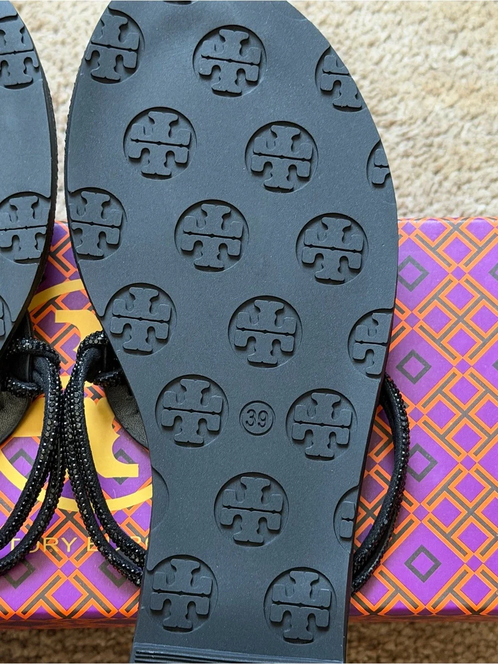 Tory Burch Black Beaded Miller Thong Sandals